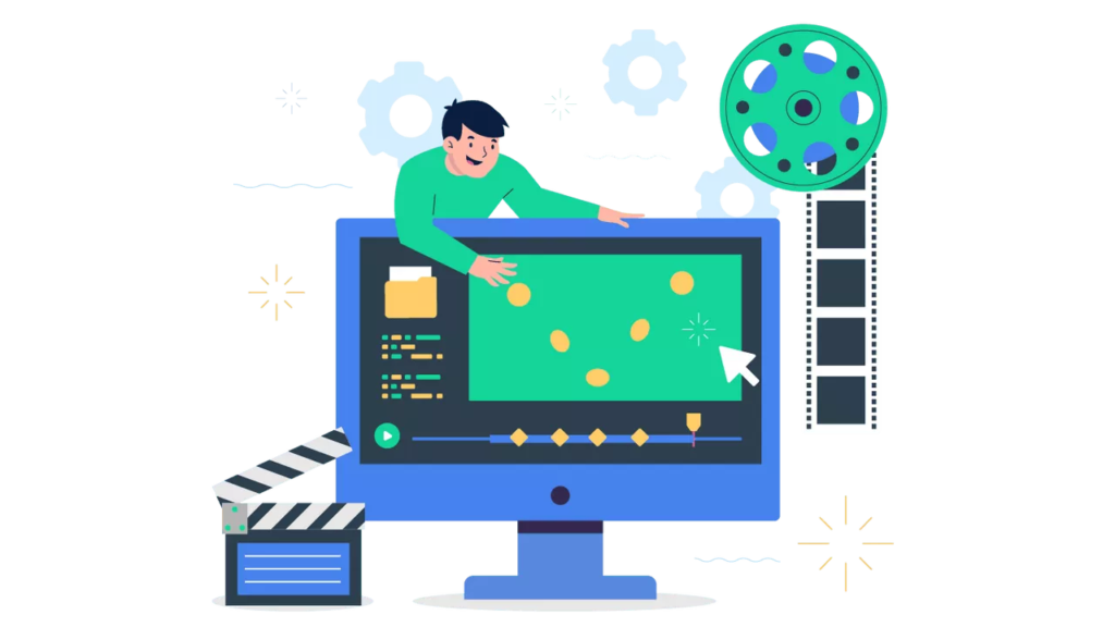 Homem em cima de um monitor exemplificando o processo de animação por keyframes de uma bolinha